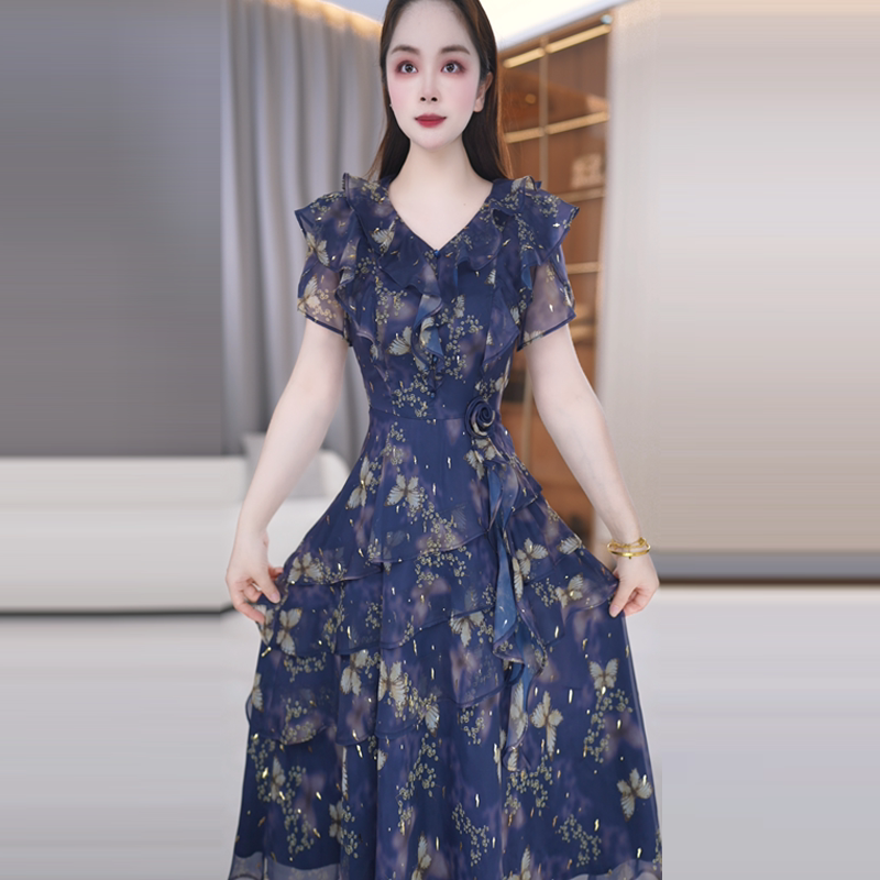 2026新款高级感荷叶边连衣裙女夏季气质减龄印花法式显瘦碎花裙