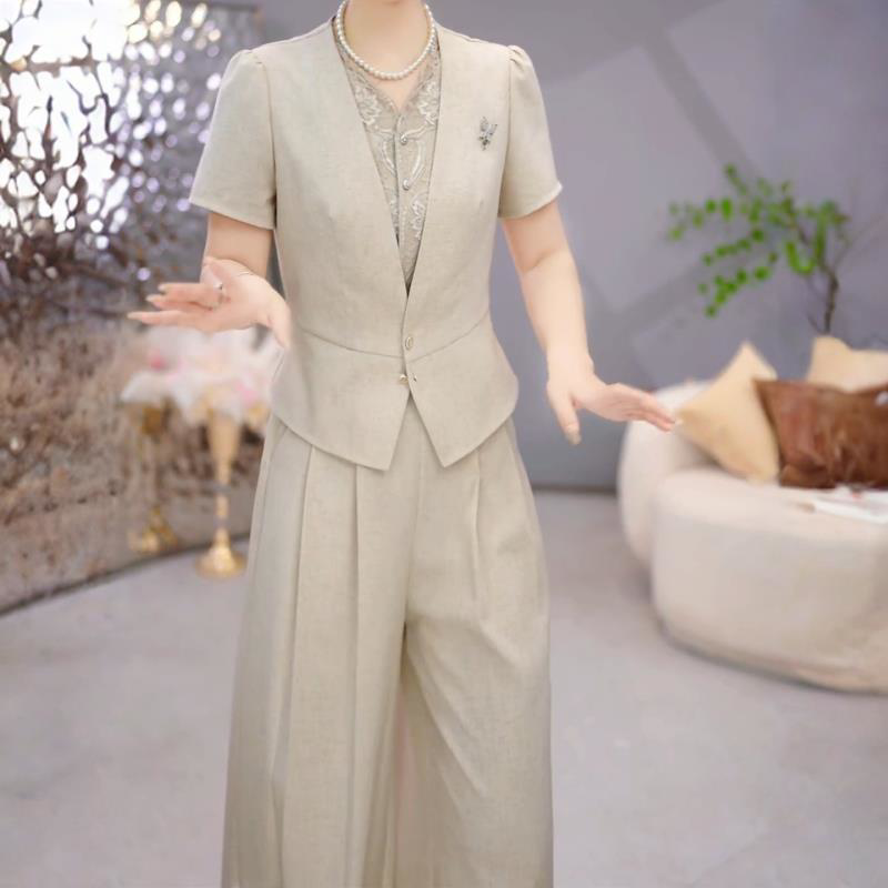 2026夏季时尚洋气高端上衣+裤子贵气女神范遮肉显瘦套装M-4XL