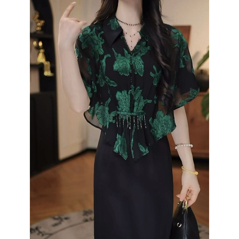 2026夏季新款高档云锦纱假两件礼服裙妈妈遮肉显瘦减龄中长款裙子