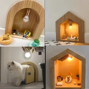 木头定制品质杰瑞门洞猫洞小房子小夜灯木屋角落老鼠装饰家具灯具