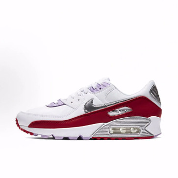 Nike Air Max 90 复古运动舒适 皮革 低帮 休闲跑步鞋 女款 红银