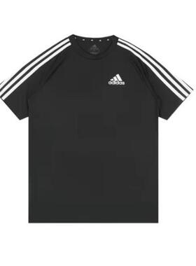 adidas football 条纹印花合身圆领套头短袖T恤 男款 黑色