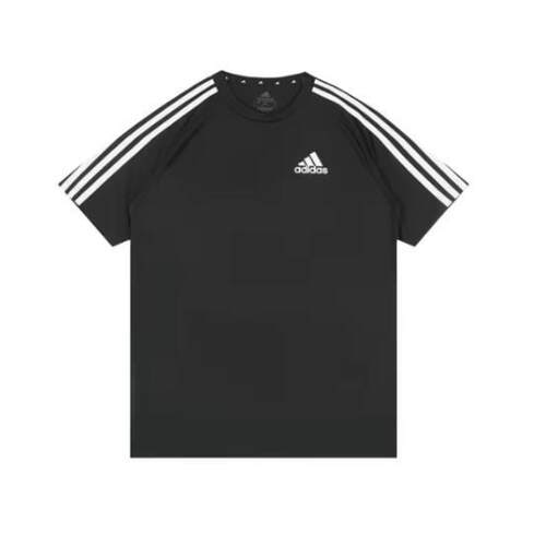adidas football 条纹印花合身圆领套头短袖T恤 男款 黑色