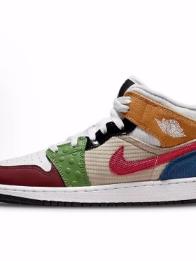 Jordan Air Jordan 1 Multi-Material  中帮 儿童篮球鞋 白棕红