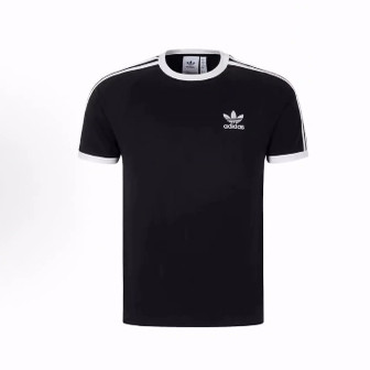 adidas originals  休闲时尚条纹短袖T恤 男款 黑色