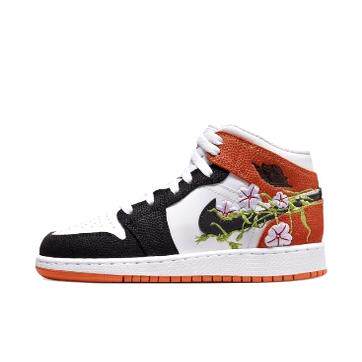 Jordan Air Jordan 1 Mid  中帮 儿童篮球鞋 黑白橙 男女同款