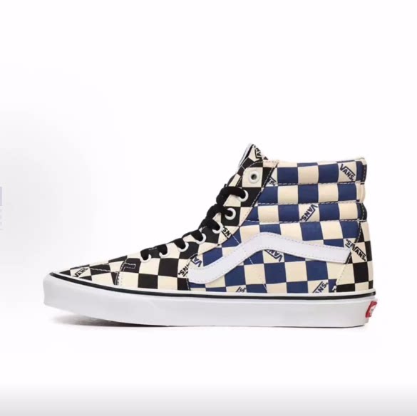 Vans SK8 高帮 板鞋 男女同款 黑蓝棋盘格