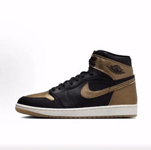 Air 男女同款 复古篮球鞋 黑金 高帮 Jordan