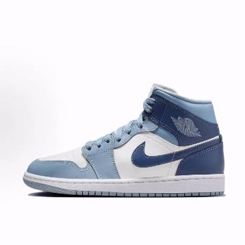 Jordan Air Jordan 1 Mid 中帮 复古篮球鞋 女款 白蓝