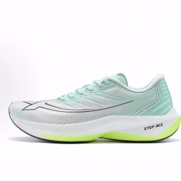 特步 一体成型1代低帮长跑训练马拉松跑步鞋 男款 泡沫绿/帆白