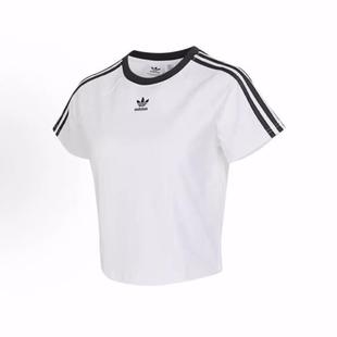 adidas originals  条纹字母logo 拼色圆领休闲短袖 T恤 女款