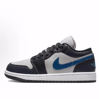 Jordan Air Jordan 1 牛皮皮革 低帮 复古篮球鞋 女款 黑灰蓝
