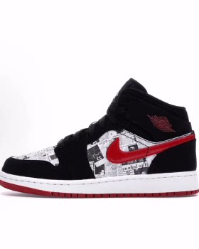 Jordan Air Jordan 1 Mid 减震耐磨 中帮 儿童篮球鞋 黑红