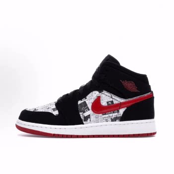 Jordan Air Jordan 1 Mid 减震耐磨 中帮 儿童篮球鞋 黑红
