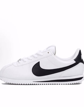 Nike Cortez Basic SL 减震 低帮 儿童跑步鞋 白黑