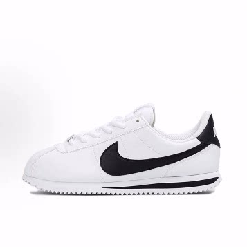 Nike Cortez Basic SL 减震 低帮 儿童跑步鞋 白黑