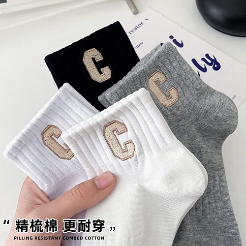袜子女春夏季运动中筒字母棉袜