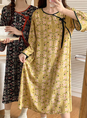 睡裙女春秋季绵绸新中式闺蜜装睡衣夏天棉绸春秋家居服大码连衣裙