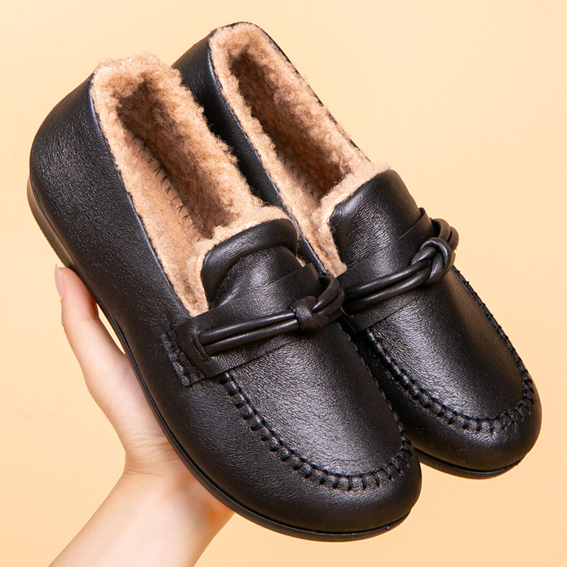 老人棉拖鞋中老年人冬鞋2025新款女士妈妈女鞋豆豆鞋一脚蹬毛毛鞋