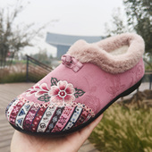 老年人冬鞋 妈妈毛毛鞋 老人防滑绣花鞋 老北京棉女鞋 加绒加厚保暖鞋