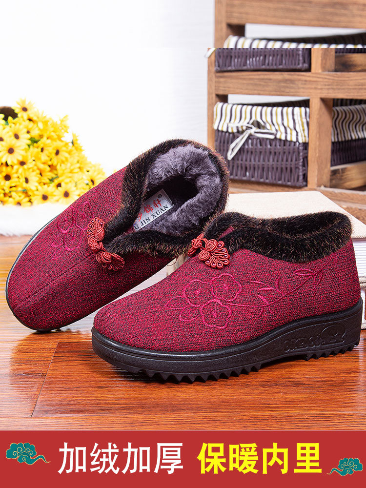 겨울 여성용 낡은 베이징 면화 벨벳 가을 겨울 중년 및 노인 미끄럼 방지 어머니 신발 스노우 부츠 노인용 겨울 신발