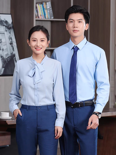 中信银行短袖衬衫男夏季上班工作服防皱商务职业正装浅蓝衬衣行服