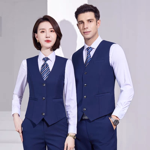 马甲上班职业正装 丰田汽车4S店工作服男马甲宝蓝色修身 免烫男西装
