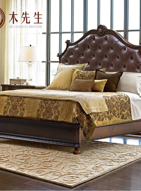 木先生双人床美式欧式家具实木雕花1米8大床婚床轻奢主卧做旧复古