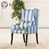 餐椅木先生美式 家具定制简约现代餐厅实木布艺单人高背椅家用 欧式