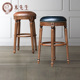 吧凳美式 乡村家具餐厅网红全实木头层牛皮巴台小户型餐椅简约轻奢