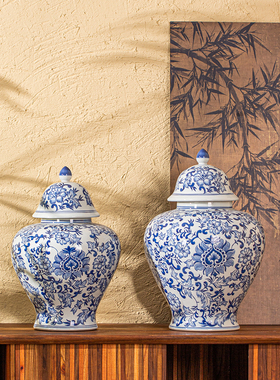 景德镇青花瓷将军罐高温釉下彩陶瓷花瓶可水培装饰花瓶摆件大号