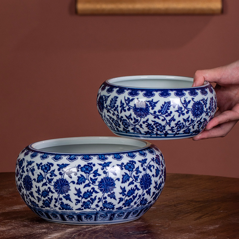 景德镇陶瓷器青花陶瓷笔洗/笔筒 可作鱼缸烟灰缸多功能摆件