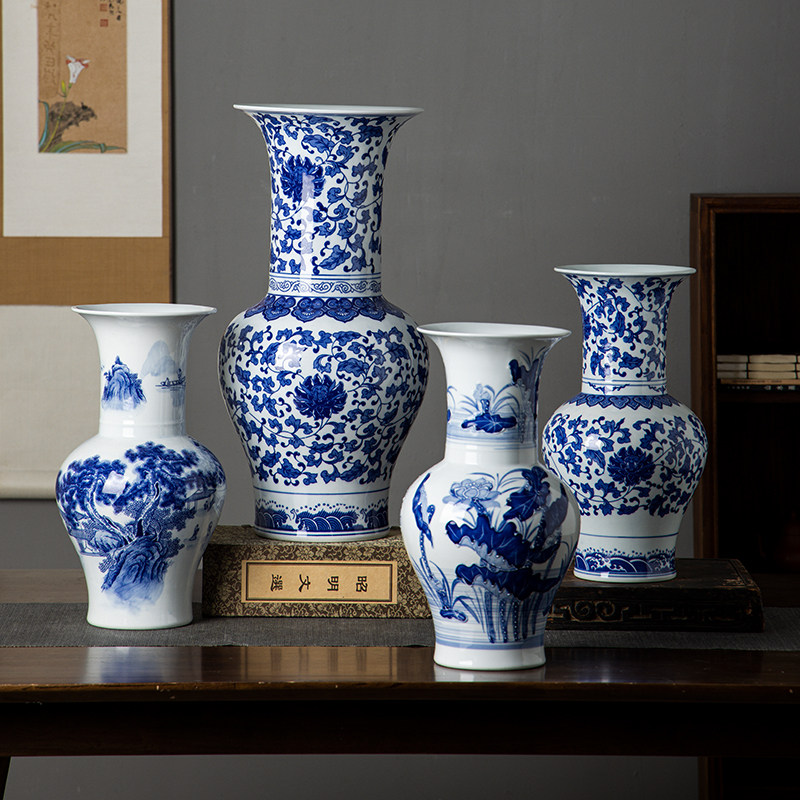 景德镇陶瓷彷古青花瓷花瓶客厅玄关桌面插花高档摆件乔迁新居礼品