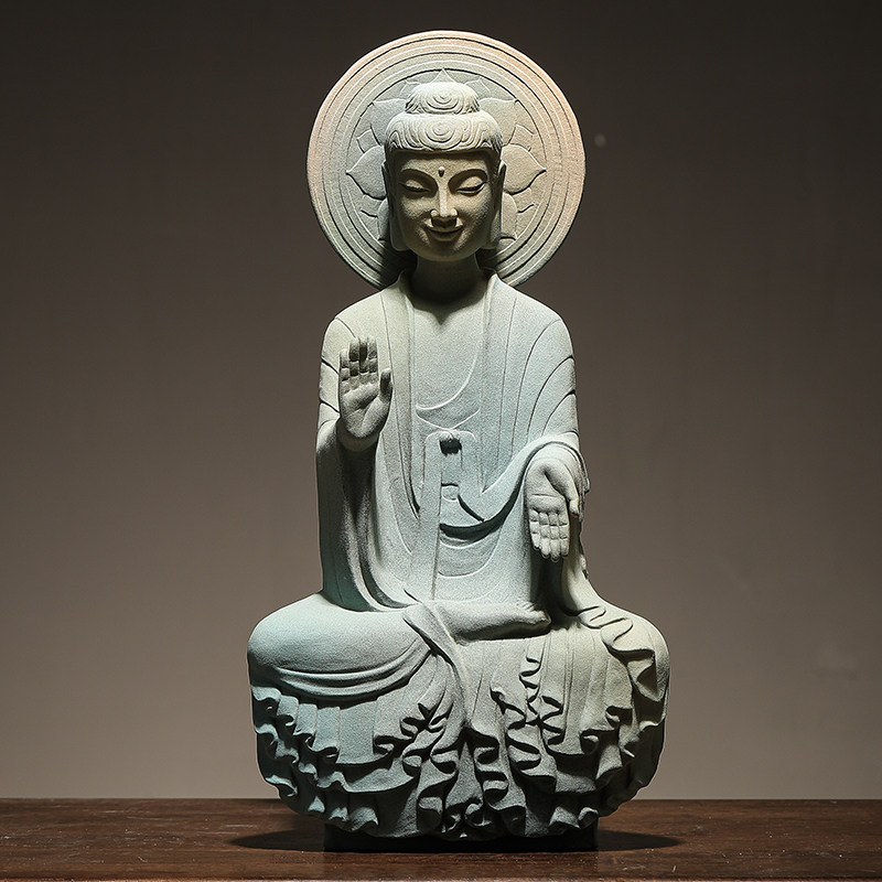 帛画陶瓷中式阿里陀佛摆件办公室禅意茶馆电视酒柜客厅玄关装饰品