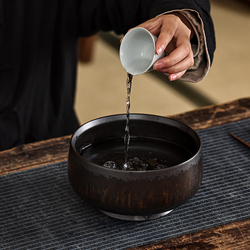 高级黑窑变黑色茶洗茶海陶瓷