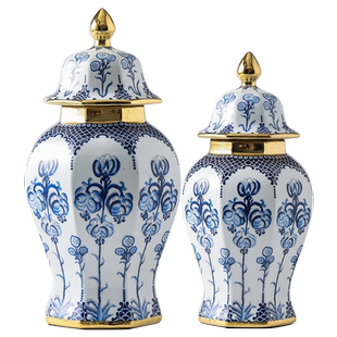 景德镇陶瓷器摆件青花瓷将军罐花瓶中式家居客厅工艺装饰品家居