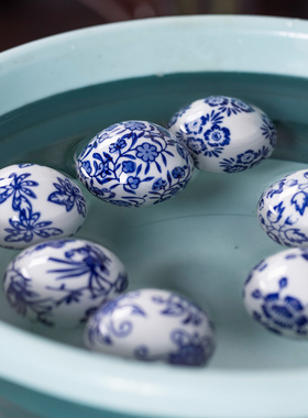 创意青花瓷 圆球水上漂浮球鱼缸泳池浮球装饰品摆件 陶瓷球5厘米
