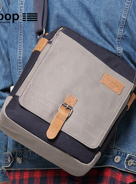 Troop帆布男单肩包休闲潮包男士背包单肩斜挎包书包竖款Piad包
