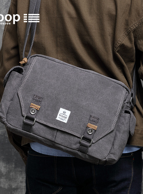 Troop休闲单肩包男简约青年欧美新款斜挎帆布书包男背包横款男包