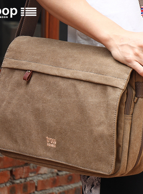 Troop休闲单肩包男简约时尚青年男士斜挎包男背包帆布包横款男包