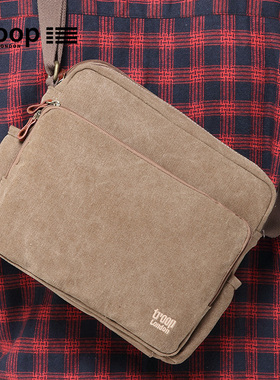 Troop男士单肩包多功能斜跨帆布包斜挎休闲男包多插袋潮包横款