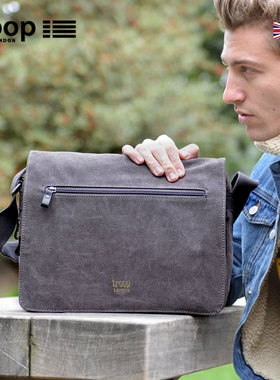 英国Troop休闲时尚男包青年新款男士斜挎包男背包帆布包横款单肩