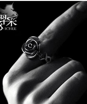 羿采女生可调节开口925银戒指环泰银食指戒男生玫瑰荆棘夜店配饰