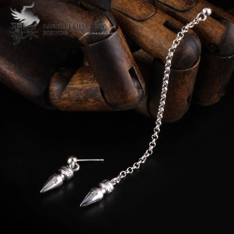 羿采复古925纯银子弹头耳坠男女十字架耳环网红经典先锋前卫耳钉