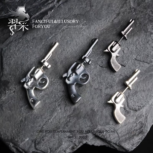 羿采纯银耳钉男女情侣个性气质耳饰品前卫欧美枪INS痞帅情人礼物