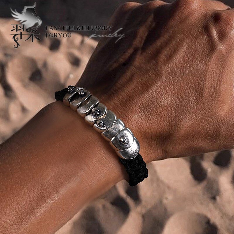 羿采男士925纯银手链甲胄日本设计编织手绳INS个性小众设计潮人霸