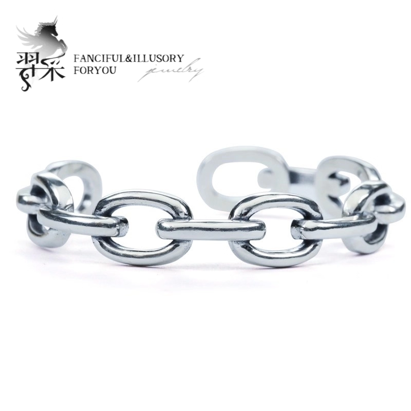 羿采S925纯银轻奢索环手镯冷淡风银手饰男女礼品七夕礼物送女友