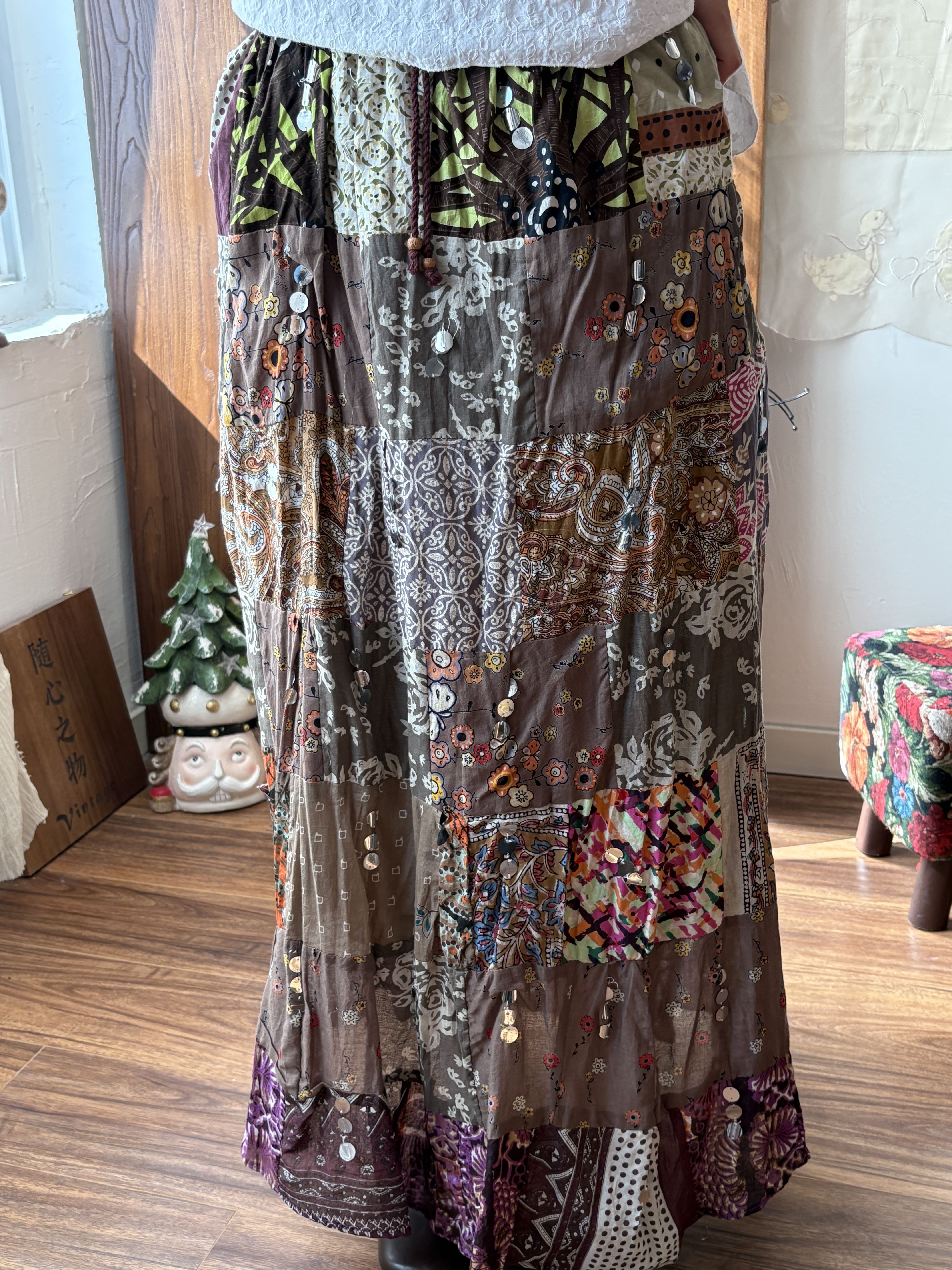 森系古着 Vintage苍井优拼布半身裙