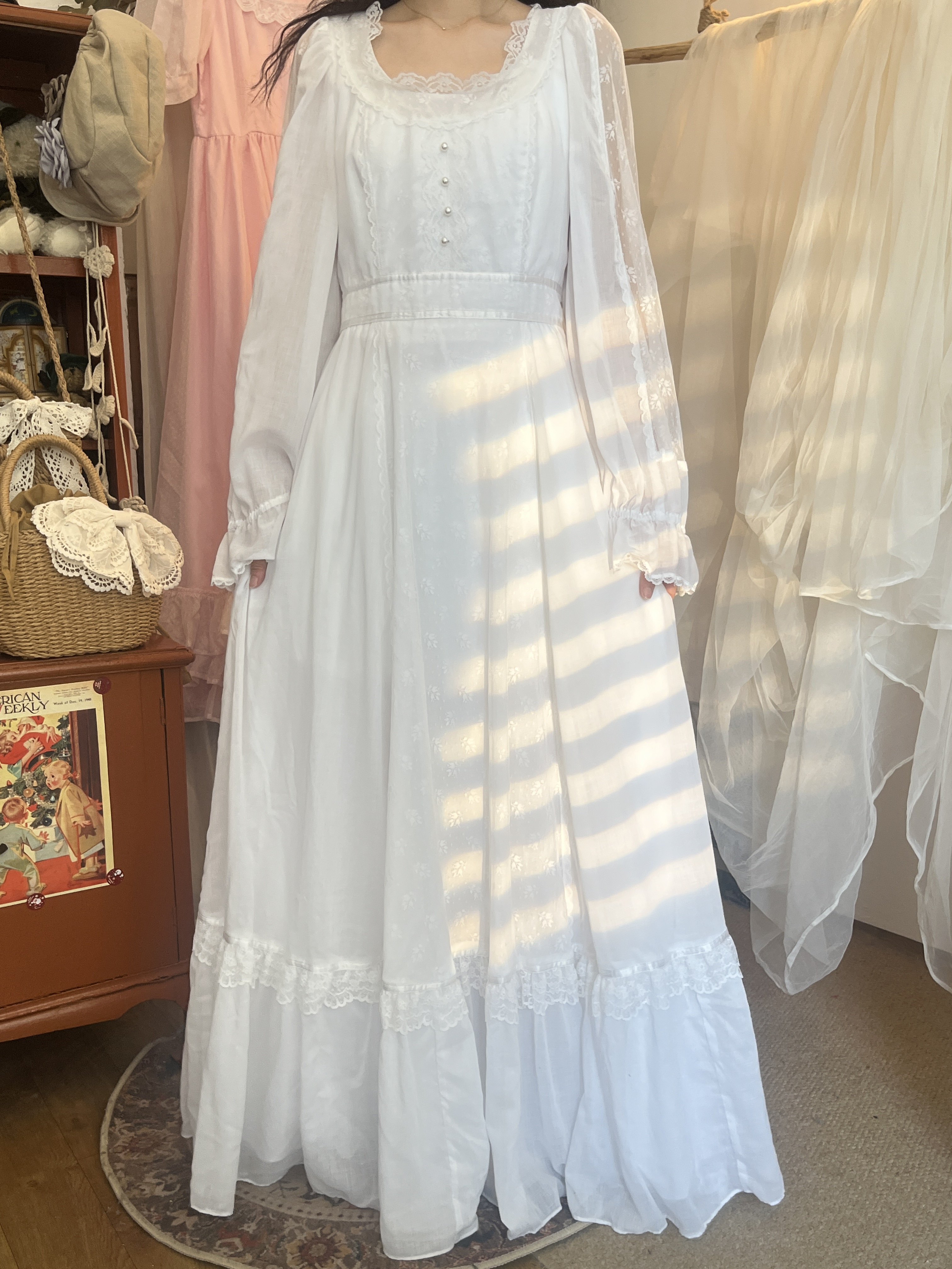美国 Gunne Sax 纯白连衣裙