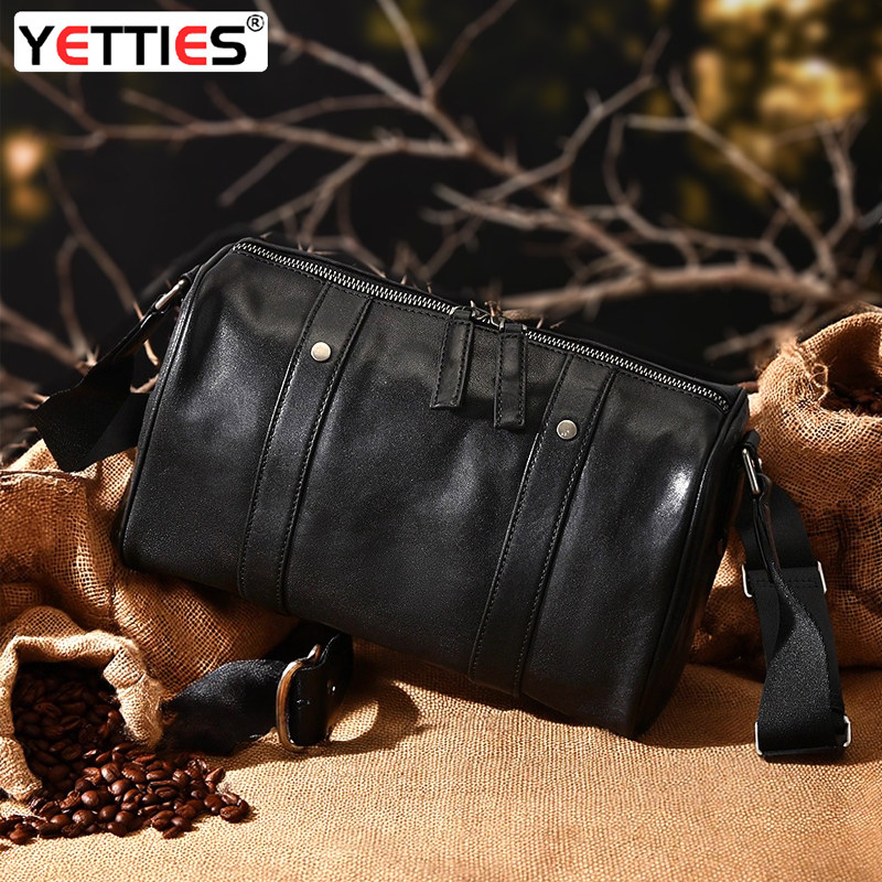 鳄鱼纹男士斜挎包时尚软皮枕头包真皮单肩包挎包潮流头层牛皮男包